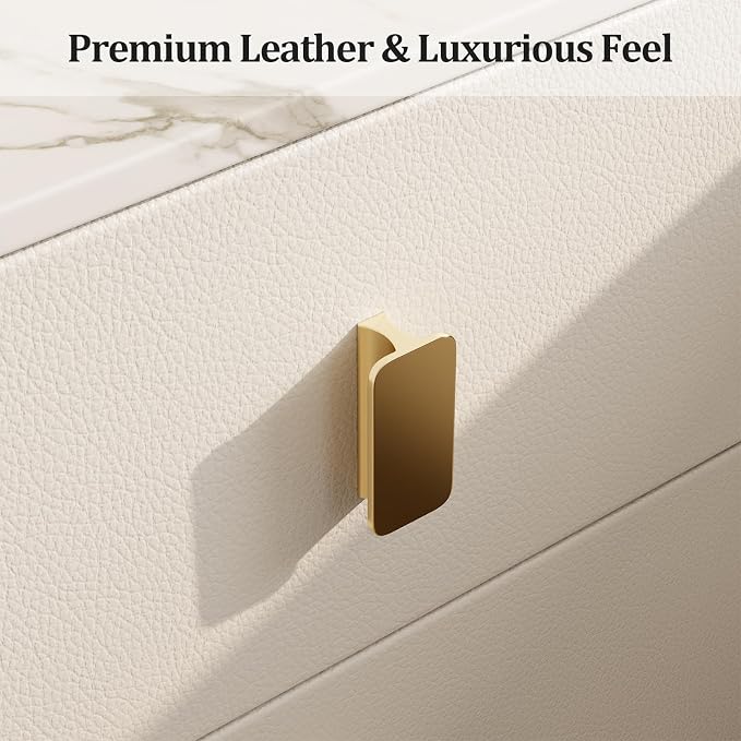 AQIMUELE Narrow Nightstand with Drawers, Narrow Side Table Leather, Small Bedside Tables for Bedroom. (White) - Image 3