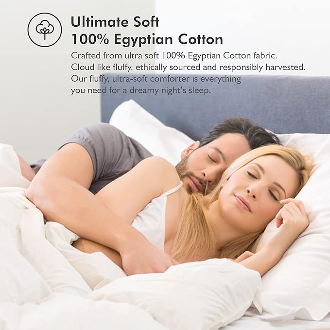 Luxurious White Solid Heavy Weight, Twin Size Goose Feathers Down Comforter for Winter Weather Duvet Insert, Premium Baffle Box, 100% Egyptian Cotton Cover, 60 oz. Fill Weight