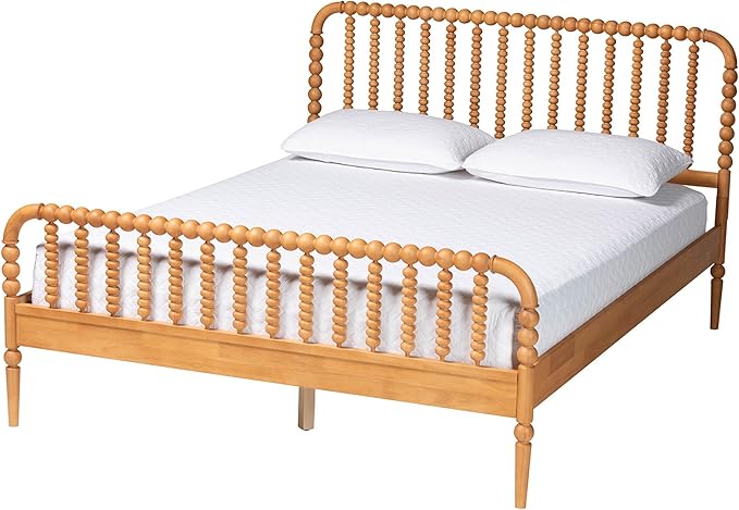 Baxton Studio Lucera Bobbin Wood Bedroom Set, 5-Piece, Queen, Oak Brown