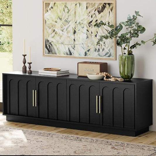 FORTUNETEC TV Stand for 75 Inch TV, 67" Entertainment Center with Arched Design, Minimalist Media Console with Adjustable Shelves, Modern TV Stand for Living Room Bedroom, Black by FORTUNETEC