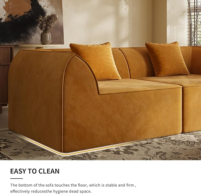 KEIKI 98.43'' Sofa Bed with Rectangle Pillow & Cushions, 2-Seater Convertible Chair, Folding Memory Foam Floor Couch & Sleeping Mattress, Modern Fabric Sleeper Sofa for Bedroom & Living Room,Orange