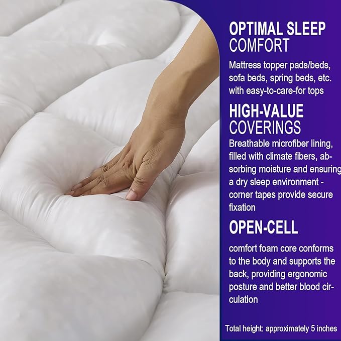 SHOUREN Memory Foam Mattress Topper Twin for Back Pain Relief, 2~3In Thick Plush Gel Foam Bed Topper 1700 GSM, Smooth & Supportive Pressure Relief, 75" x 39"