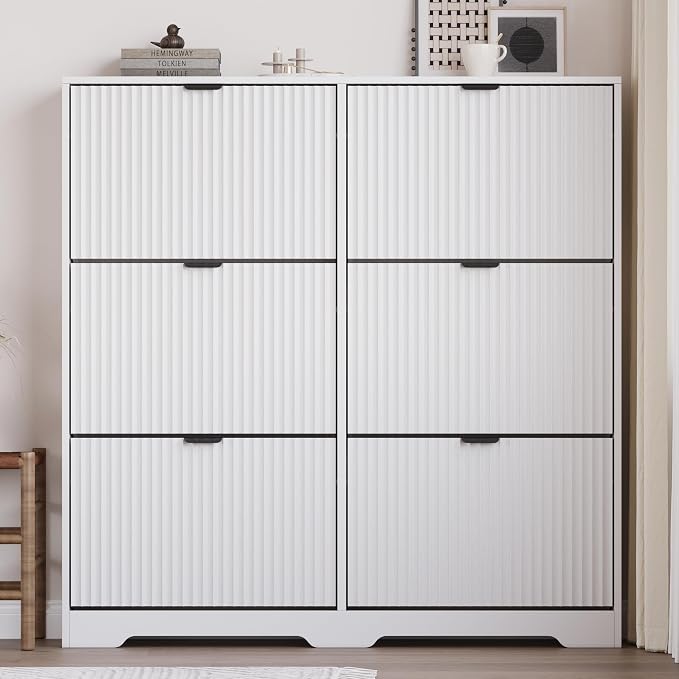 BORNOON Large Shoe Cabinet for Entryway, Tall Narrow Shoe Storage Cabinet with 6 Flip Drawers and Adjustable Shelves, Shoe Rack Cabinet Organizer for Hallway, Foyer, Small Apartment - Image 6