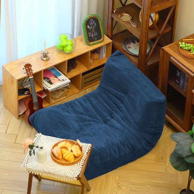 N&V Fireside Floor Sofa- Mid-Century Modern Armless Lounge Chair with Premium Soft Corduroy Fabric, Plush Foam Cushion Accent Chair for Living Room, Bedroom & Office (Prussia Blue)