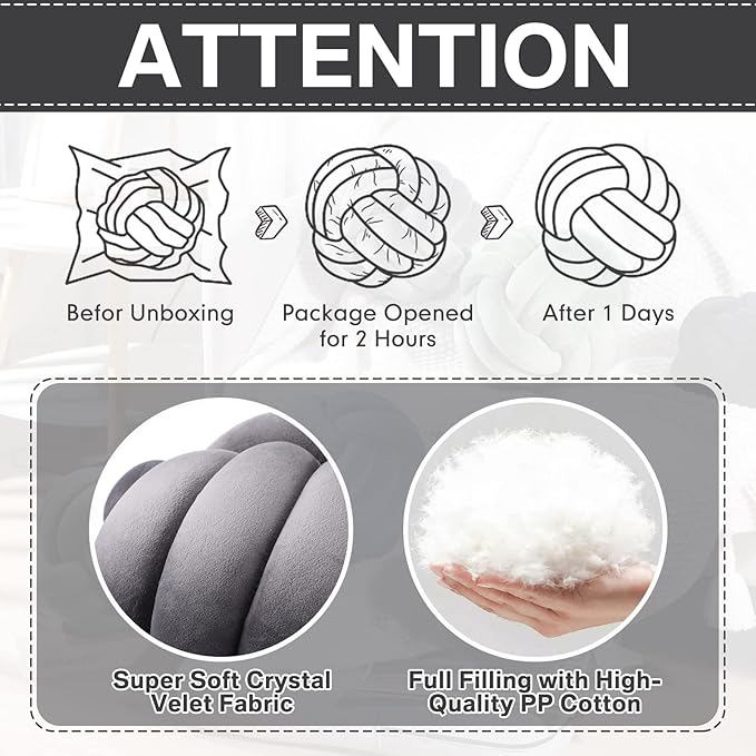 Namalu 2 Pieces Knot Ball Pillows Round Plush Aesthetic Cushion Pillows Soft Stress Relieving Cute Decorative Knotted Pillows for Kids Bed Sofa Bedroom Decor (Dark Gray, 7.87 Inches)