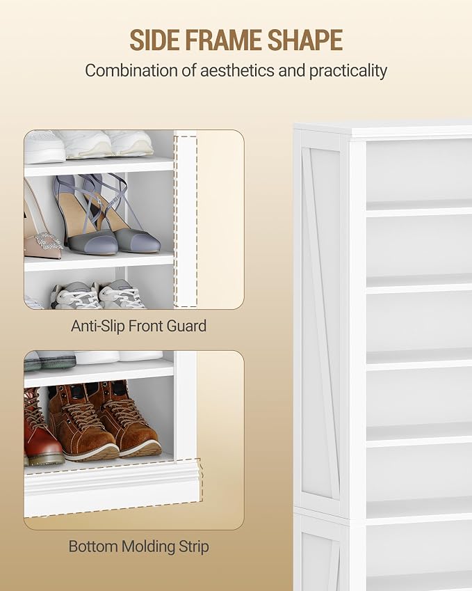 Hzuaneri Shoe Storage Cabinet, 10 Tiers Freestanding Shoe Cabinets, Wooden Shoes Rack with Cubby, 36-40 Pairs, Farmhouse Tall Shoes Cubby Organizer for Entryway, Living Room, White SR59203X - Image 6
