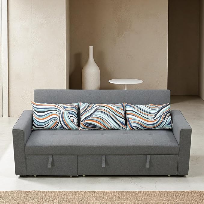 Modular Sofa Bed Couch with Storage, 77" Reversible Sleeper Sofas with Pull Out Bed, Pull Out Couch for Living Room Apartment Bedroom Office, Light Grey