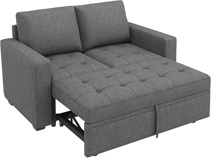 HONBAY Modular Sleeper Sofa with Pull Out Bed Sleeper Loveseat Convertible Sectional Couches for Living Room,Mid Grey