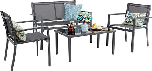 Vongrasig 4 Pieces Patio Furniture Sets, Small Outdoor Furniture Conversation Sets(Grey)