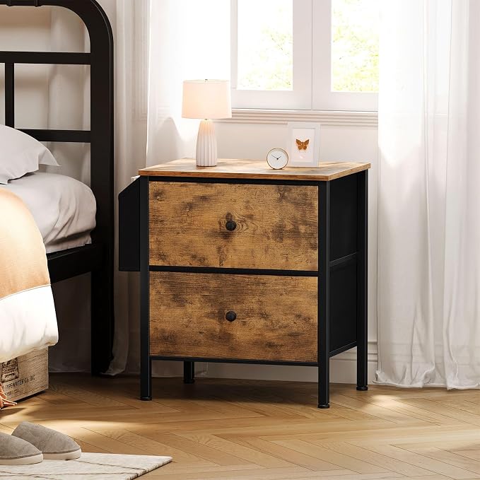 BOLUO Nightstands Set of 2 with Drawers, Small Night Stand with Pocket 2 Drawer Dresser for Bedroom Set End Table Brown - Image 7