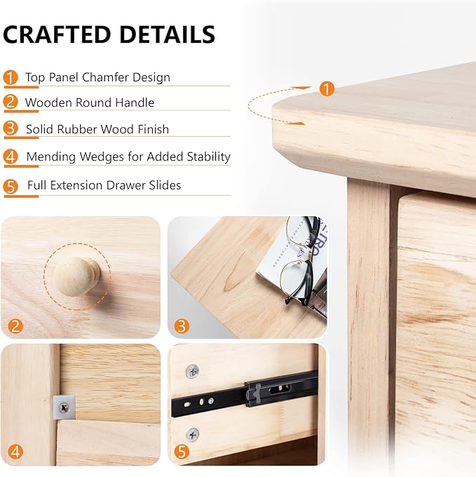 VINGLI Unfinished Natural Solid Wood Floating Nightstand for Bedroom, Small Nightstand with Drawer/Shelf, Farmhouse Night Stand Wall-Mounted Nightstand/Bedside Table for Small Space Color DIY - Image 8