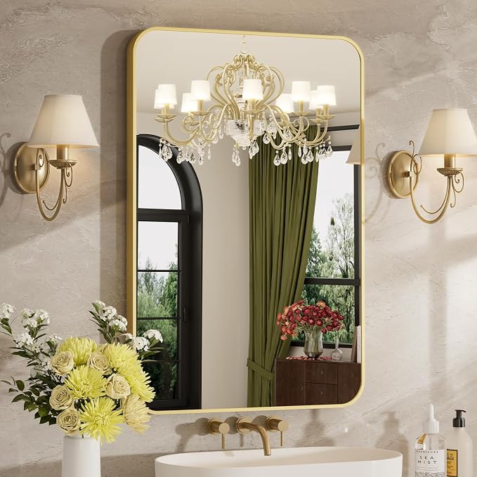 20x30 Inch Bathroom Mirrors for Over Sink, Brushed Gold Rectangle Mirror for Bathroom or Entryway, Wall Mounted Vanity Mirror with Aluminum Alloy Frame & Tempered Glass, Hangs Horizontally/Vertically by MZON