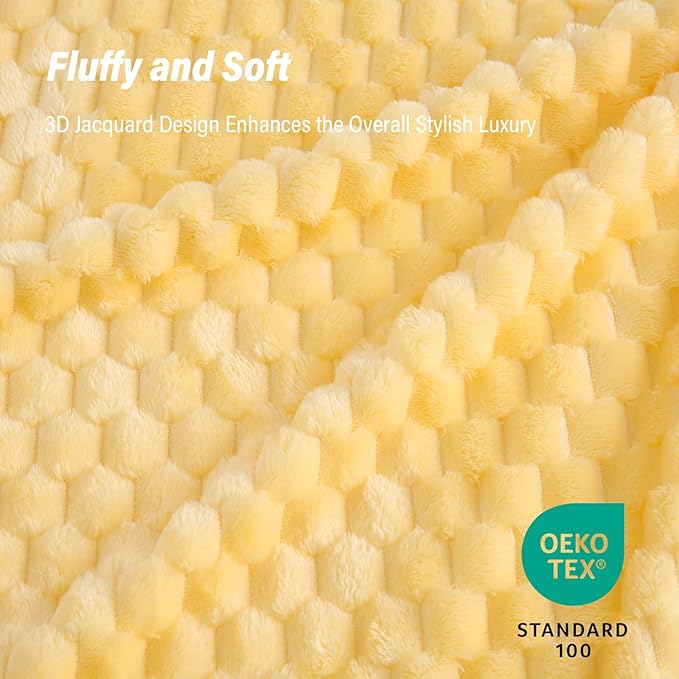Bnuitland Light Yellow Flannel Throw Blanket (50X70 inches), 300 GSM Fleece Cozy Warm Soft Home Decor Lightweight Bed Sofa Blanket for Adults, Suitable for All Seasons.