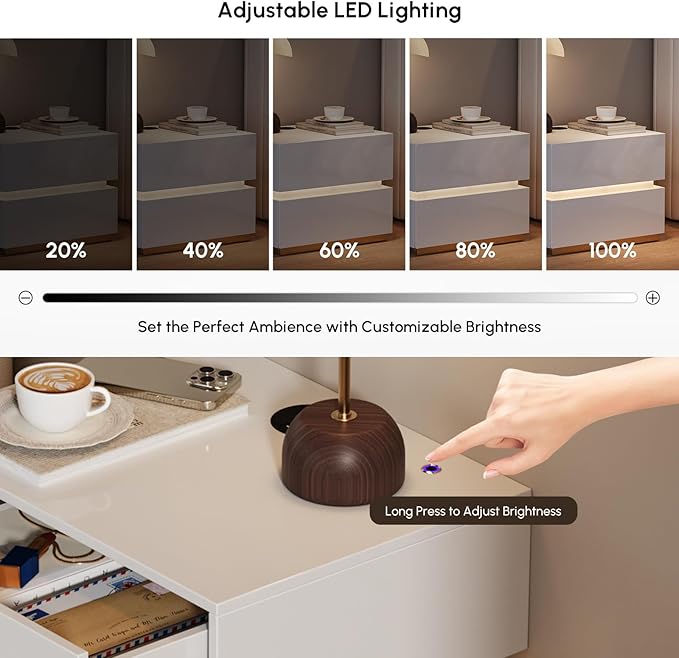 homary Smart Nightstand with LED Light, Wireless Charging Station, USB & Type-C Ports, 2 Drawers – Modern White Bedside Table for Bedroom Storage - Image 4
