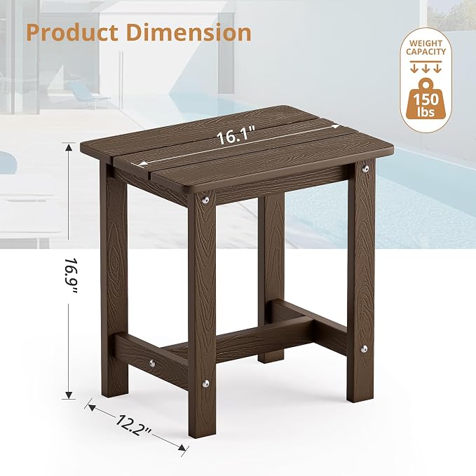 LUE BONA Outdoor Side Table Set of 2, HDPS Small Outdoor Table, Adirondack Side Table, Outside End Table for Patio, Deck, Pool, Weather Resistant/Easy Maintenance/Indoor or Outside Use, Dark Brown - Image 3