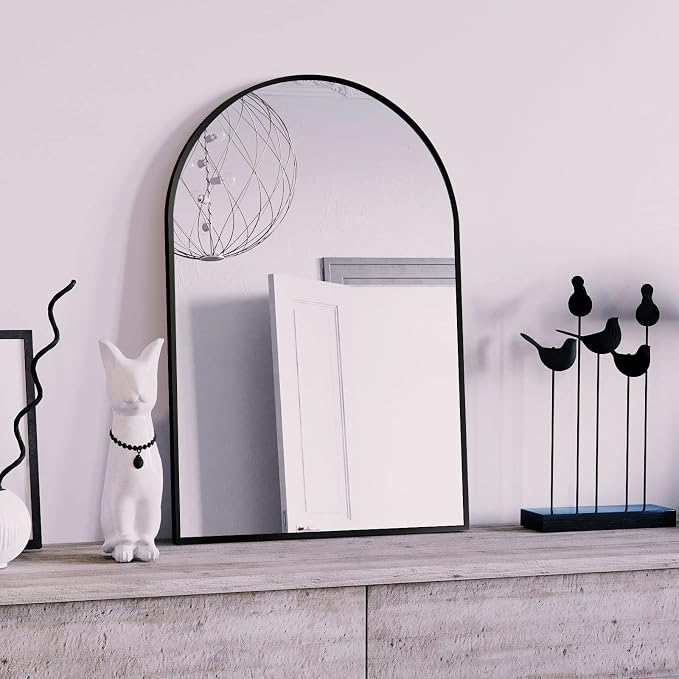 HARRITPURE Wall Mounted Mirror Arch Mirror for Bathroom,Vanity Mirror Aluminum Alloy Metal Frame Home Decor for Bathroom Bedroom Living Room Entryway (Black-2Pcs, 20“*30”) - Image 3