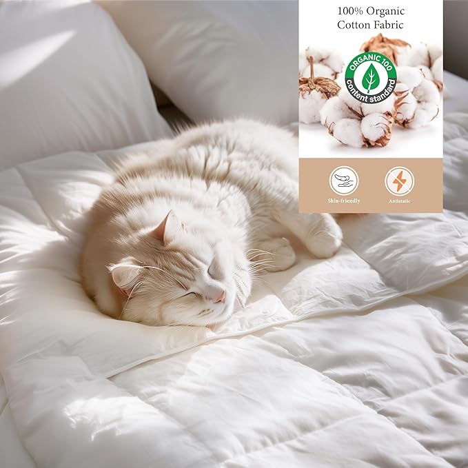 SANSWAN Oversized King Size Winter Goose Down Feather Comforter, Breathable Heavyweight Hotel Duvet Insert, 100% Organic Cotton Cover, Ultra Soft & Warm, 116x98 Inch, White