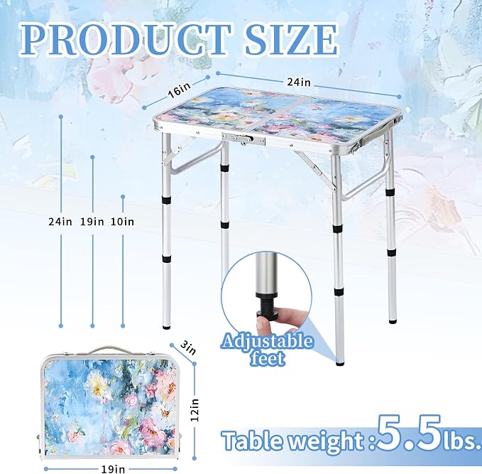 Outdoor Side Table, Portable 3 Adjustable Height Small Outdoor Folding Table, Aluminum Foldable Patio Side Tables for Outside Indoor, Plant Stand Coffee End Table for Garden, Balcony(Provence Dreams) - Image 3