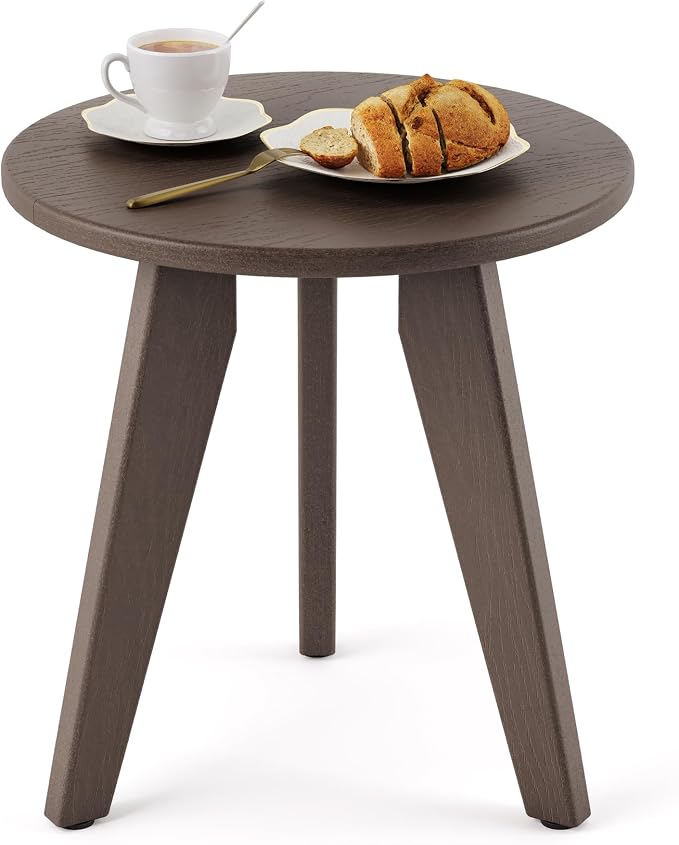 Outdoor Side Table, HDPS Outdoor Table, Small Round Side Table Weather-Resistant, Outdoor Side Tables for Patio, Porch,Deck,End Table for Plant Stand, Dark Brown by HOMENJOY