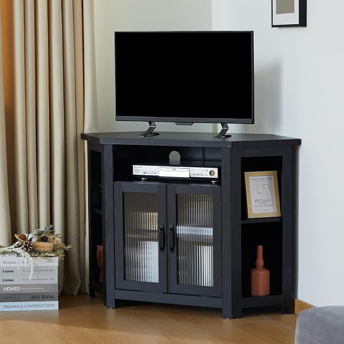 weselon Corner TV Stand for TVs up to 48 Inch, Media Entertainment Center with Storage Shelves and 2 Doors, Console Table Buffet Cabinet for Living Room Bedroom - Image 8