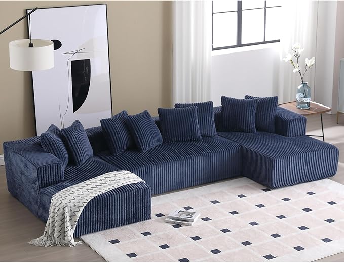 133" Oversized U-Shaped Modular Sectional Sofa, No Assembly Required Floor Couch, Memory Foam Cloud Sofa with 10 Lumbar Pillows, Corduroy Upholstery | Breathable material, Non-Slip, Wider Armrest