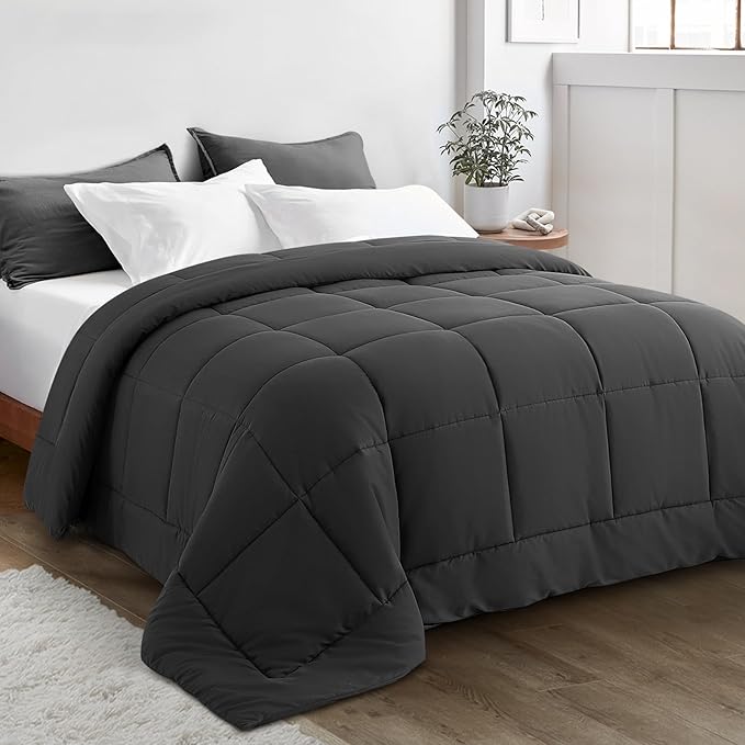Oversized King Comforter 120''x120''- Extra Large Cooling All Seasons Down Alternative Lightweight Quilted Duvet Insert with Corner Tabs - Dark Grey