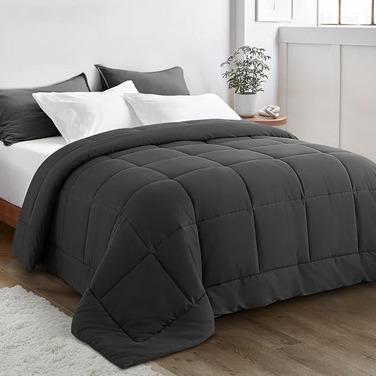 Oversized King Comforter 120''x120''- Extra Large Cooling All Seasons Down Alternative Lightweight Quilted Duvet Insert with Corner Tabs - Dark Grey