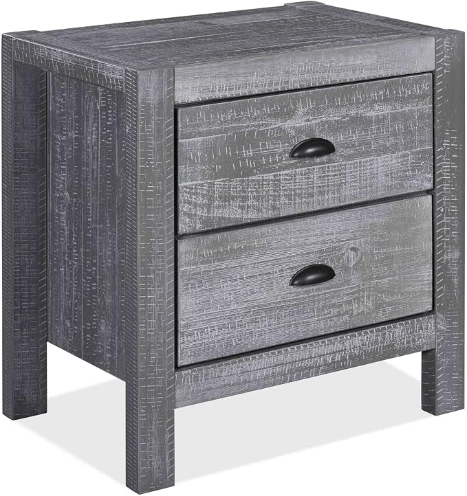 Grain Wood Furniture Montauk 2-Drawer Bedside Nightstand, Solid Wood with Rustic Grey Finish - Image 4