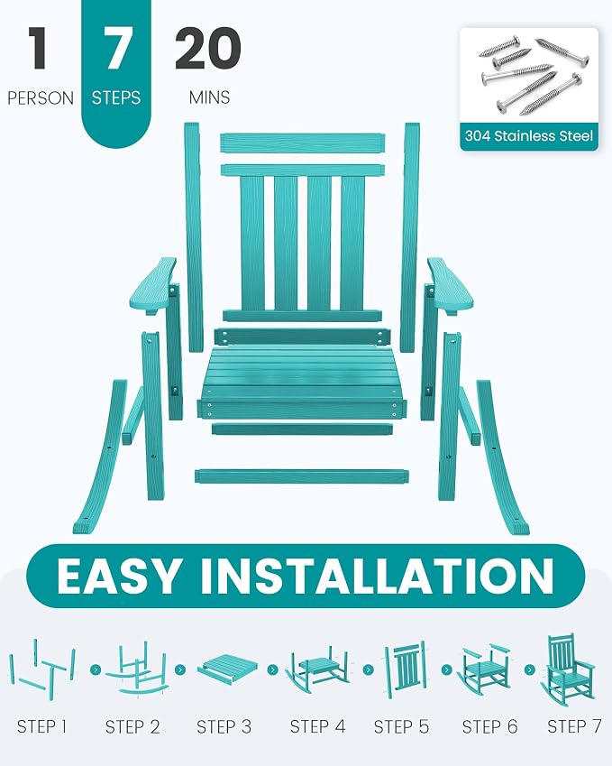 SERWALL Oversized Outdoor Rocking Chair Set of 4, HDPE Rocker for Adults, Patio Rocking Chairs for Porch, Aruba - Image 7