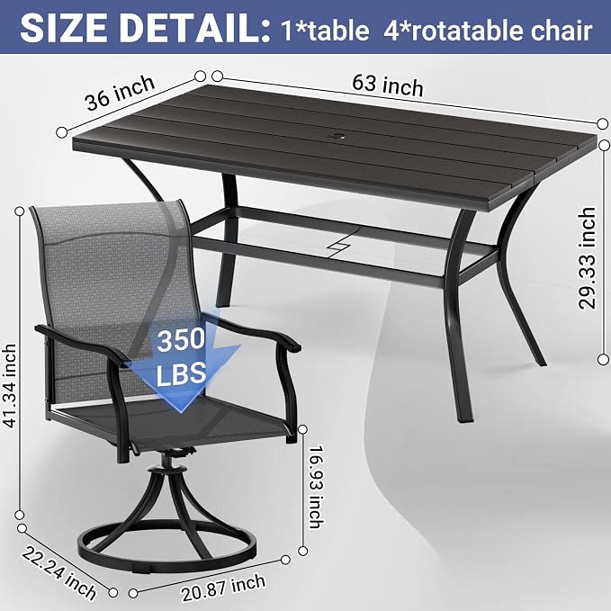 LEVELEVE 7 Piece Outdoor Patio Dining Set with 6 Swivel Dining Chairs & 1 Large Round Dining Table,Bistro Furniture Set for Lawn, Garden, Deck, Backyard and Porch - Image 5