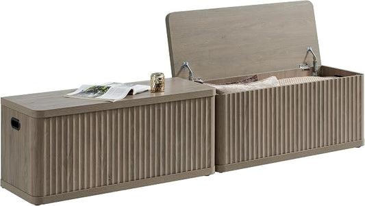 SICOTAS Storage Bench 80.4" Wide Shoe Bench with Lift Top Large Wooden Storage Chest Trunk Modern Blanket Chest with 4 Safety Hinges & Seating for Bedroom Entryway Living Room Hallway by SICOTAS