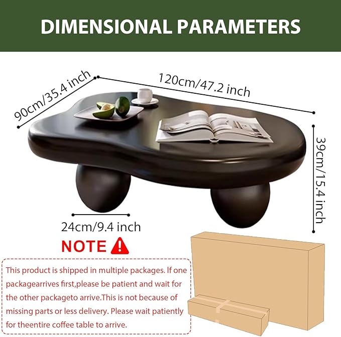 Modern Wooden Coffee Table Cloud Coffee Table Central Living Room Low Table Irregular Indoor End Table Black Coffee Tables with 3 Oval Ball Legs for Living Room Bedroom (Black Oval Leg B 47.2 inch)
