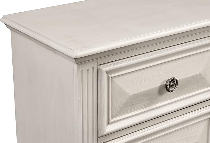 Roundhill Furniture Renova Distressed Parchment Wood Bedroom Set, Panel Bed, Dresser, Mirror, Nightstand, King