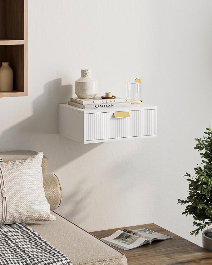 Aienvey Floating Nightstand, Floating Shelf with Drawer, Wall Mounted Nightstand, Floating Bedside Table (White Stripe) - Image 8