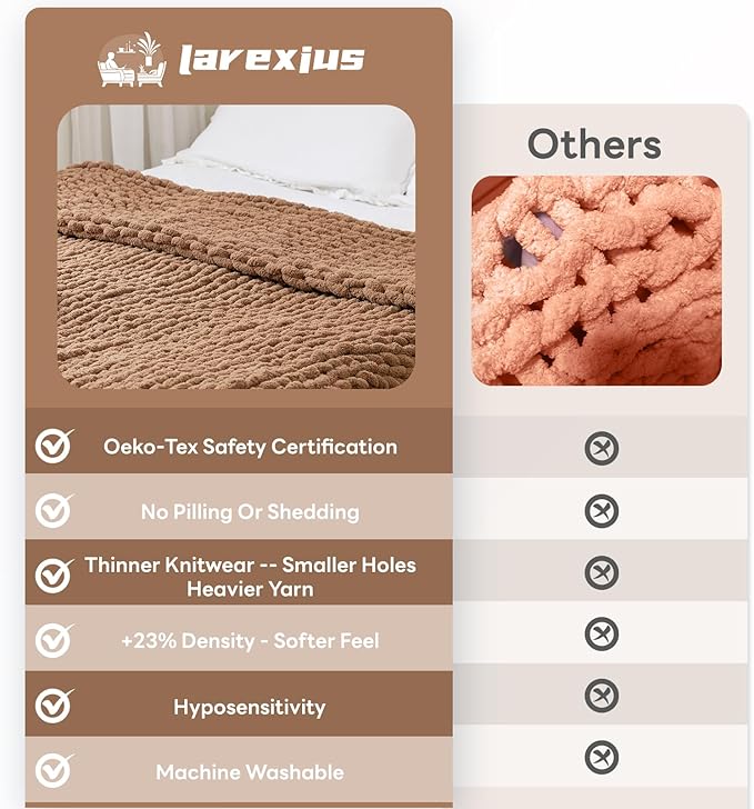 Chunky Knit Blanket - Luxury Soft Cozy 80 * 90 Throw Blanket,100% Woven Blanket Rope Knot Throw Blanket for Couch, Sofa, Home Decor, Gift - Machine Washable (Brown, 80 * 90)