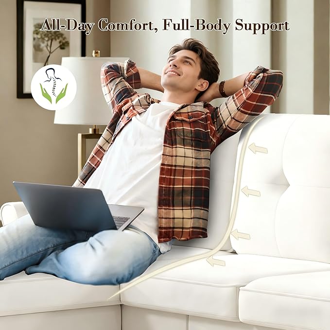 Sofas for Living Room, 83" Velvet Sectional Couch with Moveable Ottoman, Midcentury Modern Small Sectional Couch, L Shape Sofa & 3 Seater, Couches for Living Room, Apartment, Bedroom, Beige