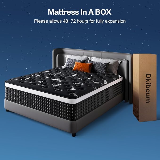 Queen Mattress, 12 Inch Hybrid Memory Foam Mattress for Back Pain Relief, Pocket Springs and Motion Isolation, CertiPUR-US Certified, Fiberglass Free, Queen Size Mattress in a Box, 60x80x12 Black
