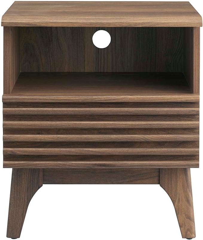 Modway Render Mid-Century Modern, One-Drawer Nightstand, Walnut - Image 6