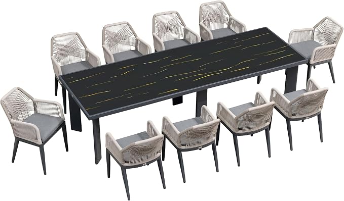 PURPLE LEAF 11 Pieces Patio Dining Set Aluminum Modern Oversize Rectangular Table and Rattan Arm Chairs with Cushions for Kitchen Porch Garden Outdoor Furniture Sets, Dark Grey - Image 9