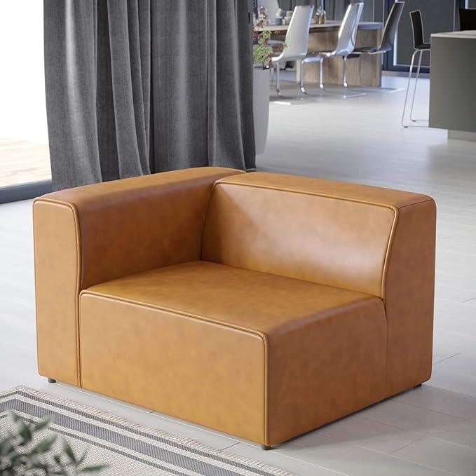 Modway Mingle Vegan Leather Sectional Sofa Left-Arm Chair in Tan
