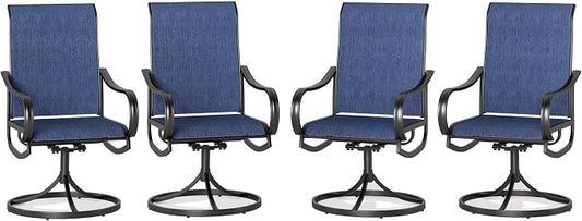 PHI VILLA Patio Swivel Dining Chairs Set of 4, All Weather Outdoor Chair with Textilene Mesh Fabric & Black Metal Frame for Outdoor Lawn Garden Poolside (Blue) by PHIVILLA