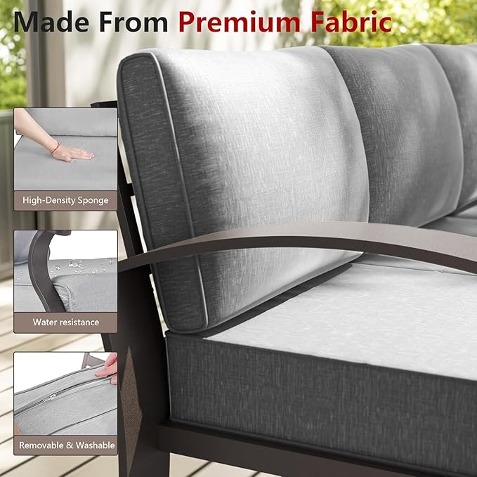 Aluminum Patio Furniture Set, 10 Seats Outdoor Patio Conversation Sets with Swivel Chair Modern Metal Sectional Sofa with Upgrade Cushions for Patio, Backyard - Grey