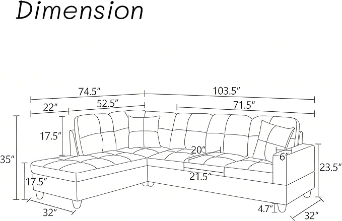 103.5 Inch Modern L-Shaped Couch, PU Leather Sectional Sofa with Chaise Lounge, 4-Seater Couch with Accent Pillows for Living Room, Apartment, Silver Grey