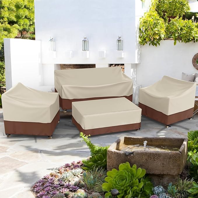 Gasadar Outdoor Furniture Cover Waterproof, Patio Furniture Set Covers for Patio Loveseat, Chair and Coffee Table, 600D Heavy Duty, Beige & Brown - Image 6