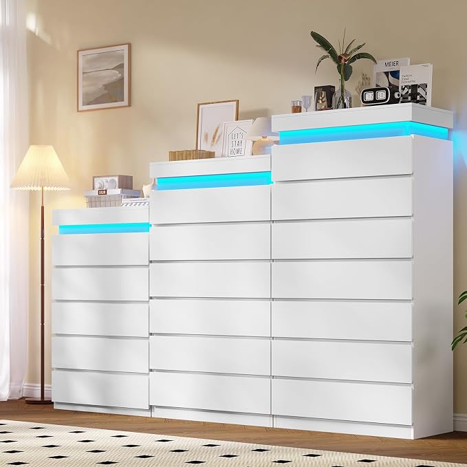 HAUOMS Tall 6 Drawer Dresser with LED Light, White Modern Chest of Drawers for Bedroom,Closet Dressers with Drawers for Living Room, Entryway, Hallway - Image 7
