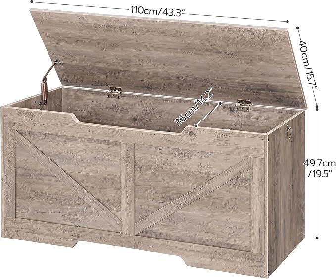 HOOBRO Storage Bench, 43.3” Retro Wooden Storage Chest with U-Shaped Cut-Out Pull, Safety Hinge, Supports 220 lb and Easy Assembly for Toy Box Organizer (Greige) BG772CW01 - Image 6