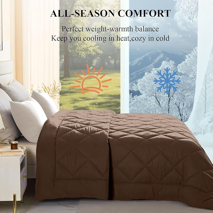 Oversized King Comforter, Extra Large King Size Comforter Oversized, All Season Soft Quilt Down Alternative Duvet Insert with 8 Corner Tabs(120x128, Brown)