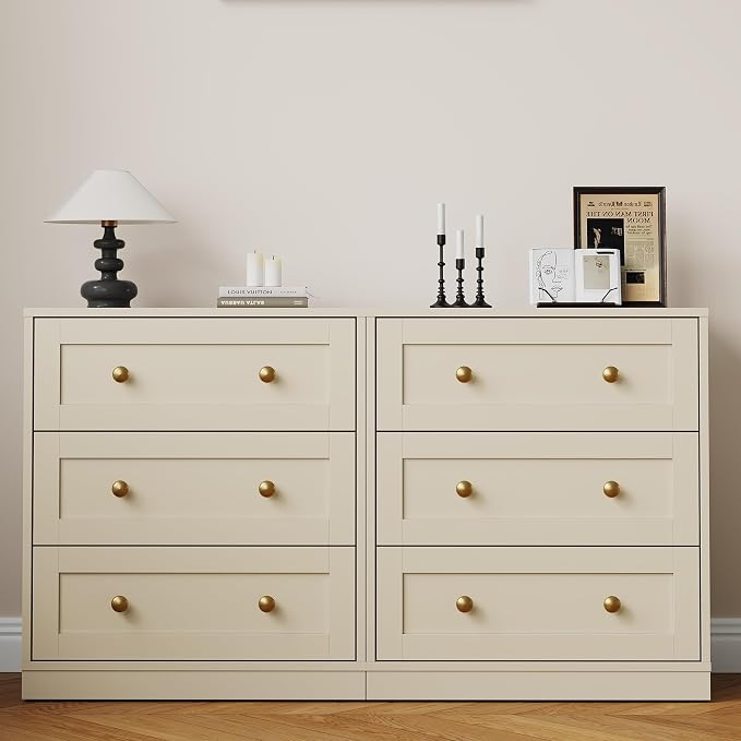 RoyalCraft Small 3 Drawer Dresser Set of 2, Beige Dresser for Bedroom, Wood Nightstand with Drawers, Modern Chest of Drawers for Closet, Living Room, Entryway by Bringyoubetterlife