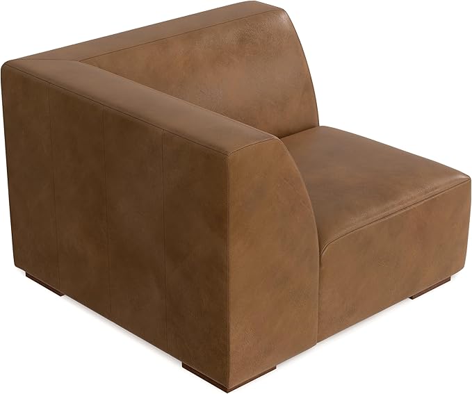 SIMPLIHOME Rex Corner Sofa Module in Full-Grain Genuine Leather, Caramel Brown, 38-inches Wide, Handcrafted Modern-Style Corner Accent Chair for Living Room and Family Room