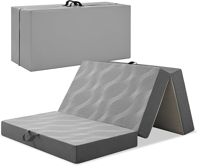 Foldable Mattress Cot, 6 Inch Memory Foam Folding Mattress Cot, Trifold Mattress with Breathable & Washable Cover, Portable Mattress for Guest Bed, 75"x31"x6", Grey
